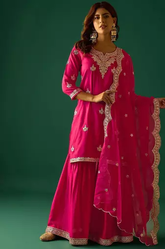 Women Ethnic Motifs Embroidered Kurta with Sharara & Dupatta
