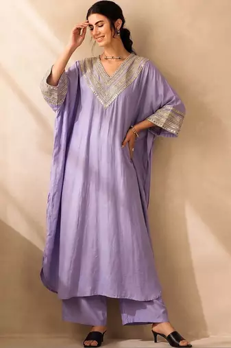 Women Embroidered Regular Thread Work Kurta with Trousers