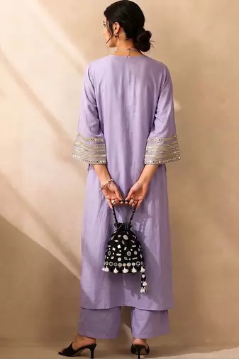 Women Embroidered Regular Thread Work Kurta with Trousers