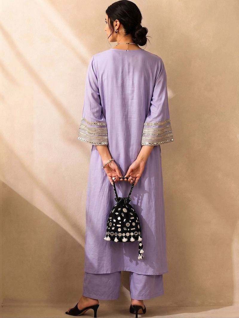 Women Embroidered Regular Thread Work Kurta with Trousers