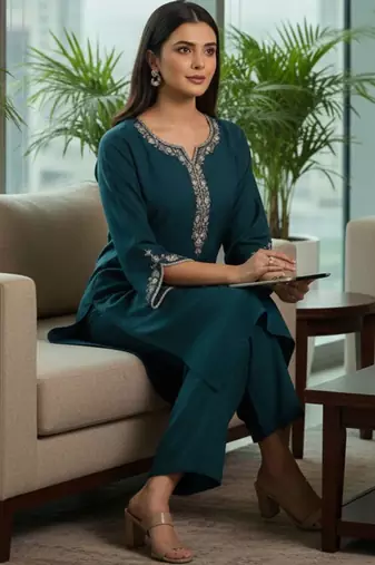 Women Ethnic Motifs Embroidered Regular Thread Work Kurta with Trousers