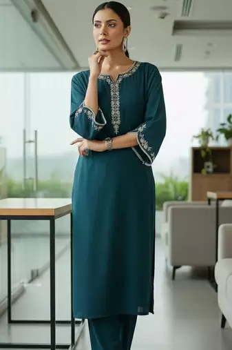 Women Ethnic Motifs Embroidered Regular Thread Work Kurta with Trousers
