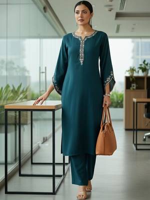 Women Ethnic Motifs Embroidered Regular Thread Work Kurta with Trousers 4