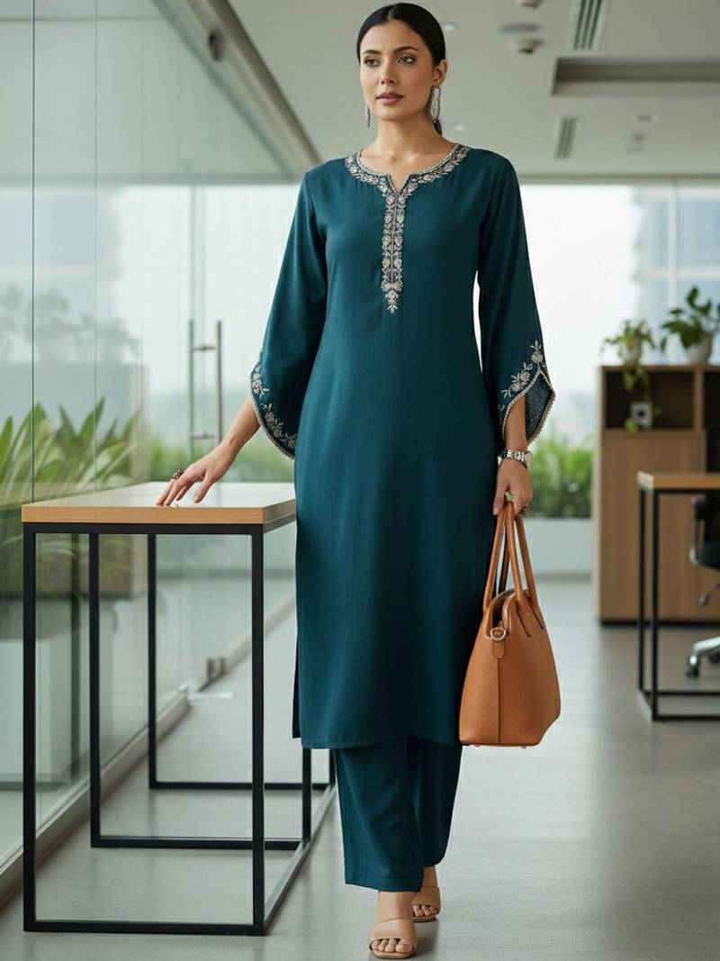 Women Ethnic Motifs Embroidered Regular Thread Work Kurta with Trousers