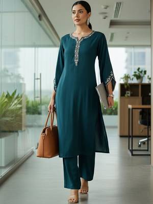 Women Ethnic Motifs Embroidered Regular Thread Work Kurta with Trousers 5
