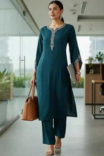 Women Ethnic Motifs Embroidered Regular Thread Work Kurta with Trousers