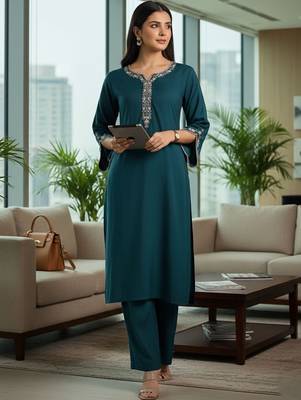 Women Ethnic Motifs Embroidered Regular Thread Work Kurta with Trousers 6