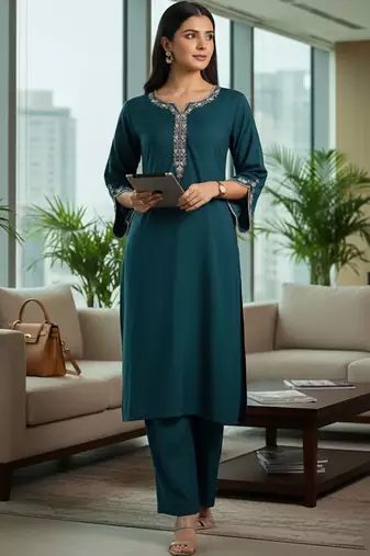 Women Ethnic Motifs Embroidered Regular Thread Work Kurta with Trousers