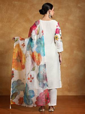 Women Embroidered Regular Thread Work  Cotton Kurta with Trousers & Dupatta 5