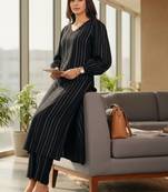 Women Striped Regular Silk Crepe Kurta with Trousers
