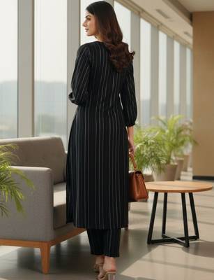 Women Striped Regular Silk Crepe Kurta with Trousers 6