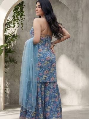 Women Floral Printed Regular Sequinned Kurta with Sharara & With Dupatta 6