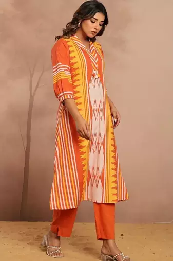 Cotton Geometric Printed Straight Kurta With Tassel Detail