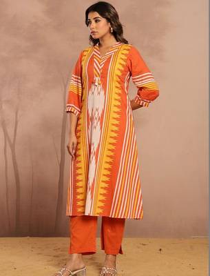 Cotton Geometric Printed Straight Kurta With Tassel Detail 3