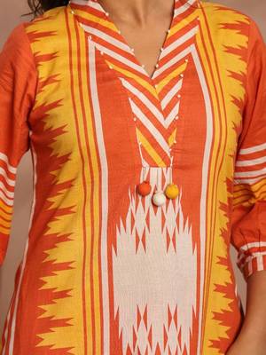 Cotton Geometric Printed Straight Kurta With Tassel Detail 4
