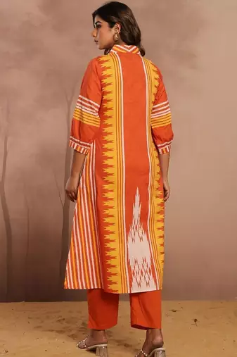 Cotton Geometric Printed Straight Kurta With Tassel Detail