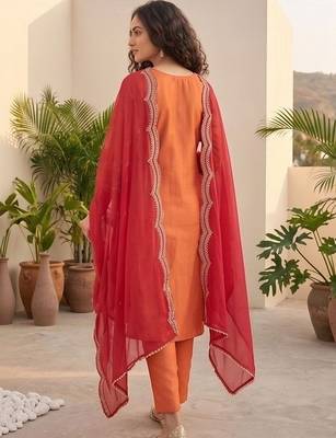 Women Ethnic Motifs Embroidered Regular Thread Work Kurta with Trousers & With Dupatta 5