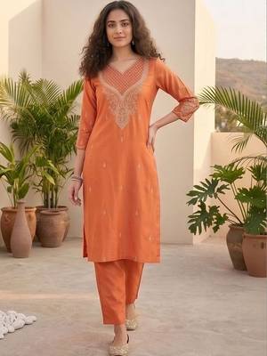 Women Ethnic Motifs Embroidered Regular Thread Work Kurta with Trousers & With Dupatta 6