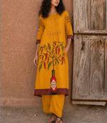 Cotton Mustard Kurta Set With Pintuck Detailing Paired With Solid Trouser.