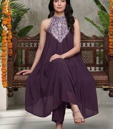 Women Ethnic Motifs Embroidered Pleated Thread Work Silk Georgette Kurta with Trousers