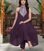 Women Ethnic Motifs Embroidered Pleated Thread Work Silk Georgette Kurta with Trousers