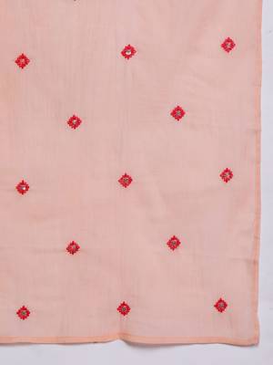 Floral Embroidered Empire Mirror Work  Cotton Kurta with Trousers & Dupatta 5