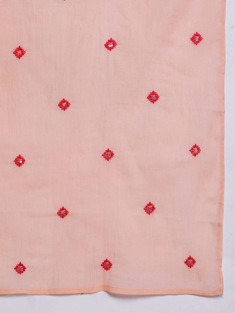 Floral Embroidered Empire Mirror Work  Cotton Kurta with Trousers & Dupatta