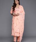 Floral Embroidered Empire Mirror Work  Cotton Kurta with Trousers & Dupatta