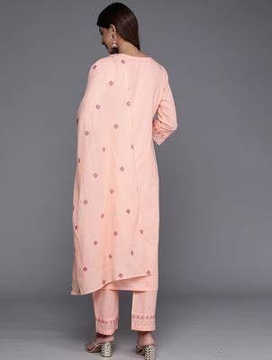Floral Embroidered Empire Mirror Work  Cotton Kurta with Trousers & Dupatta 7
