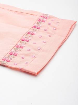 Floral Embroidered Empire Mirror Work  Cotton Kurta with Trousers & Dupatta 9