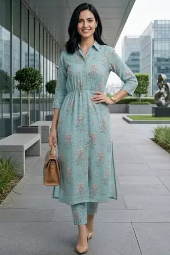 Women Floral Printed Regular Kurta with Trousers