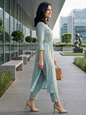 Women Floral Printed Regular Kurta with Trousers 3