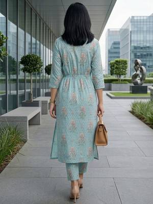 Women Floral Printed Regular Kurta with Trousers 4