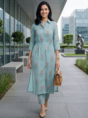 Women Floral Printed Regular Kurta with Trousers 5
