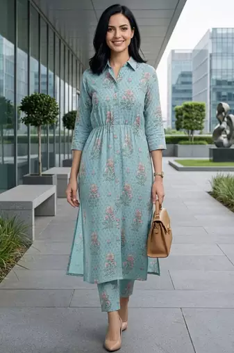 Women Floral Printed Regular Kurta with Trousers