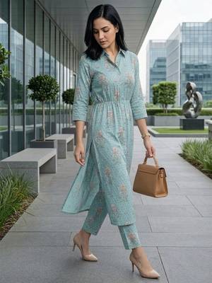 Women Floral Printed Regular Kurta with Trousers 7