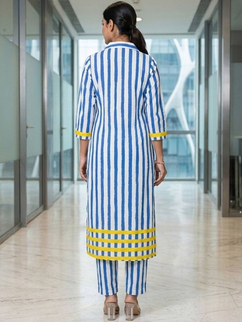 Women Striped Regular Kurta with Trousers