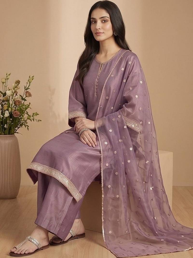 Women Ethnic Motifs Regular Kurta with Trousers & With Dupatta