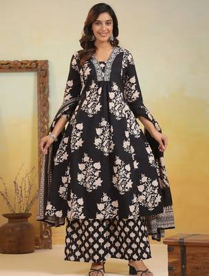 Women Floral Printed Regular  Cotton Kurta with Trousers & With Dupatta 2