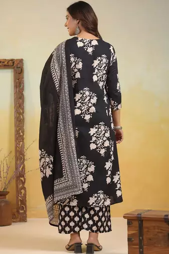 Women Floral Printed Regular Pure Cotton Kurta with Trousers & With Dupatta