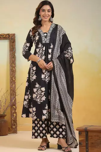 Women Floral Printed Regular Pure Cotton Kurta with Trousers & With Dupatta
