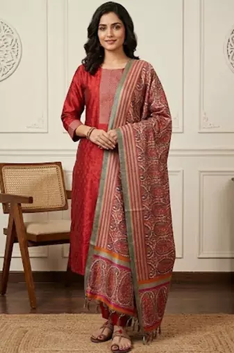 Women Regular Kurta with Trousers & With Dupatta