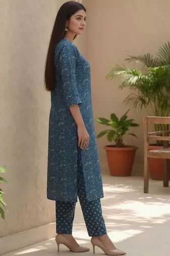 Women Ethnic Motifs Printed Regular Thread Work Pure Cotton Kurta with Trousers & With Dupatta