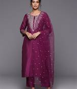 Women Embroidered Regular Sequinned Chanderi Silk Kurta with Trousers & With Dupatta