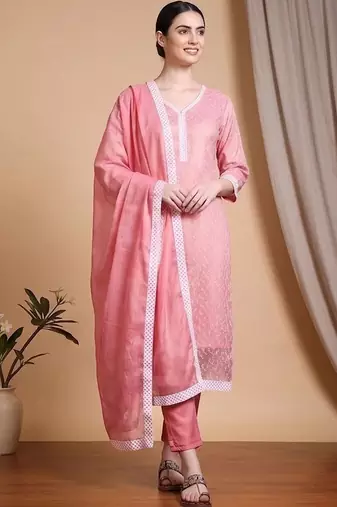 Women Ethnic Motifs Regular Kurta with Trousers & With Dupatta