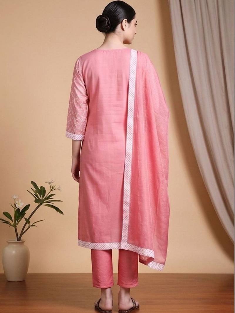 Women Ethnic Motifs Regular Kurta with Trousers & With Dupatta