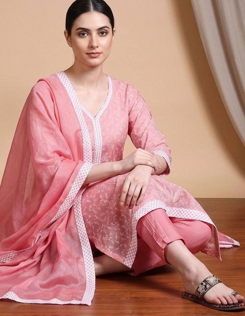 Women Ethnic Motifs Regular Kurta with Trousers & With Dupatta