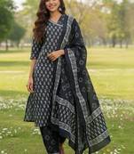 Ethnic Motifs Printed V-Neck Angrakha A-Line Kurta With Patiala & Dupatta