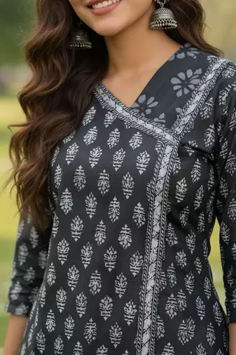 Ethnic Motifs Printed V-Neck Angrakha A-Line Kurta With Patiala & Dupatta