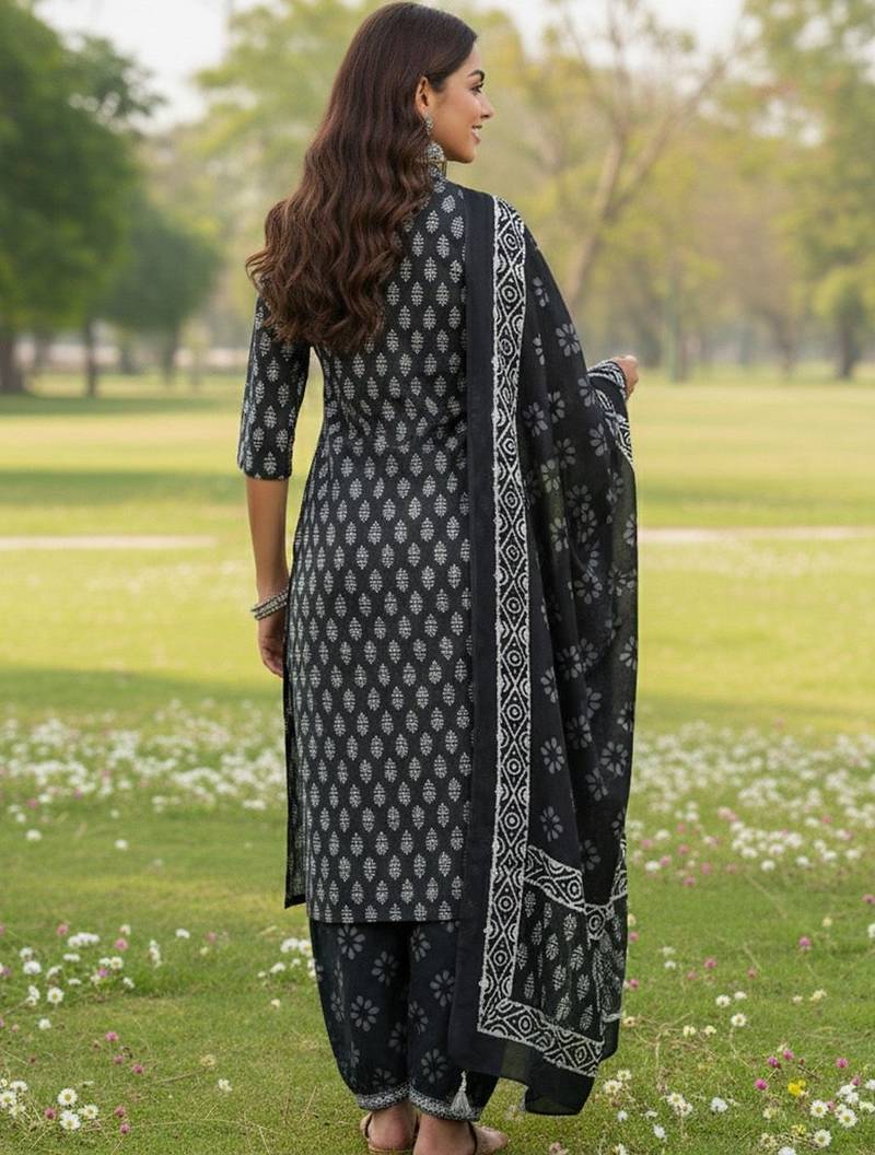 Ethnic Motifs Printed V-Neck Angrakha A-Line Kurta With Patiala & Dupatta